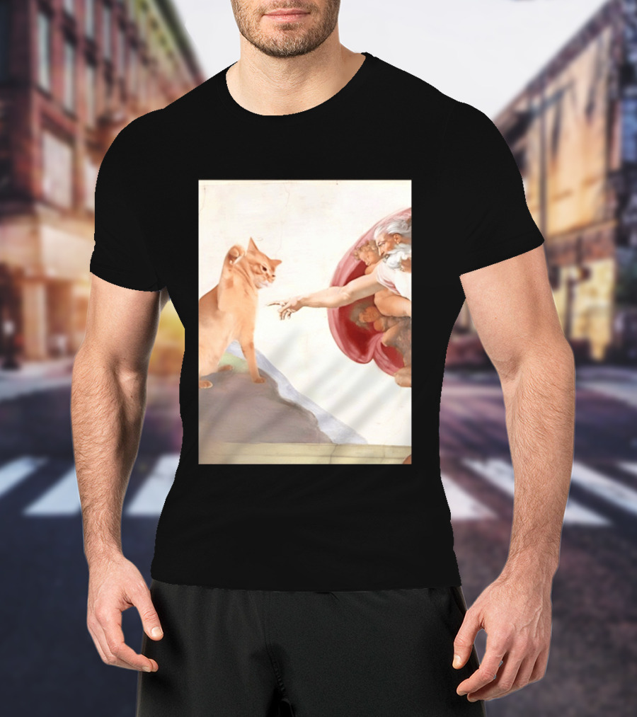 The Creation Of Adam With A Cat By Michelangelo T-Shirt
