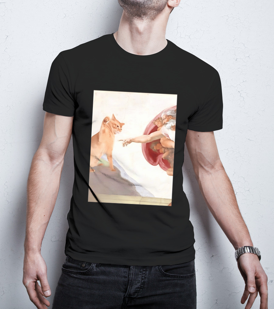 The Creation Of Adam With A Cat By Michelangelo T-Shirt
