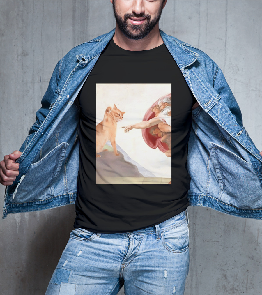 The Creation Of Adam With A Cat By Michelangelo T-Shirt