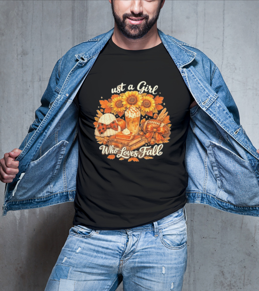 Just A Girl Who Loves Fall Sunflowers Pumpkins Leaves Cozy Autumn Aesthetic Football T-Shirt
