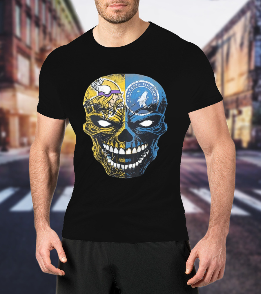 Minnesota Vikings Timberwolves Skull Mashup T-Shirt