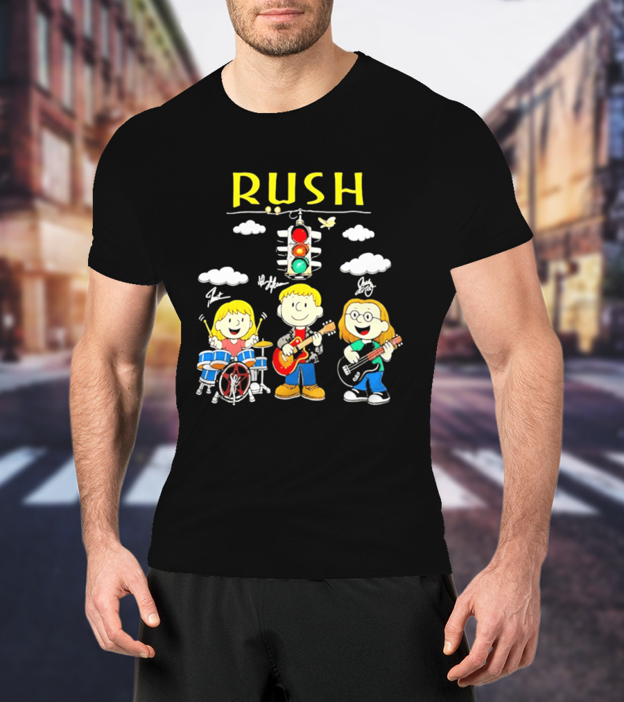 Rush Band Peanuts Parody Neil Peart Cartoon Traffic Light T-Shirt
