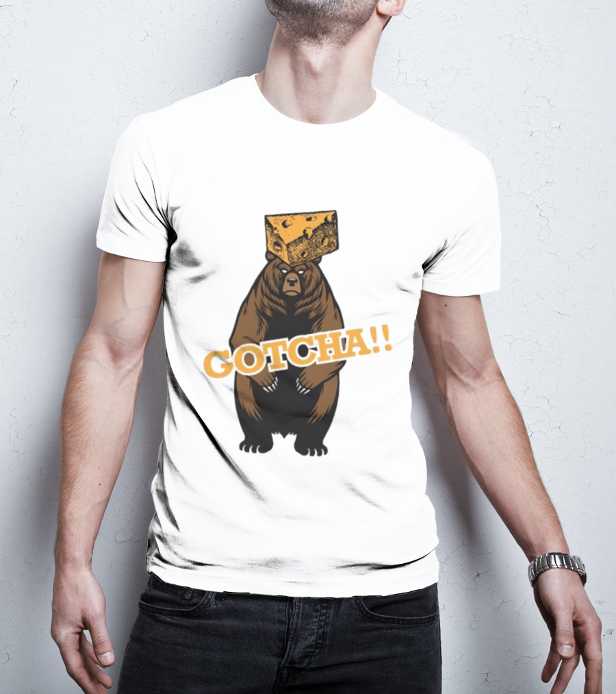 Bear Cheese Head Gotcha Green Bay Packers Fan T-Shirt