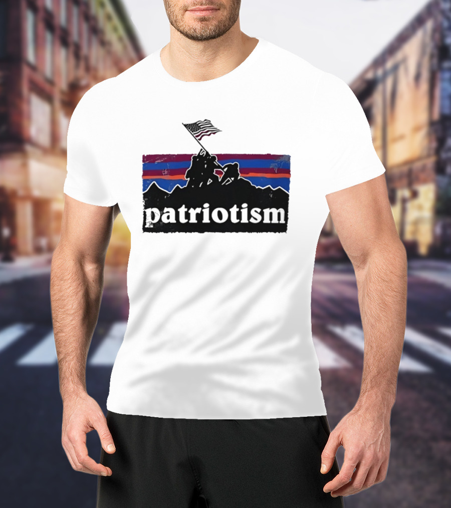 Patriotism Distressed Iwo Jima Flag Raising Retro Stripes T-Shirt