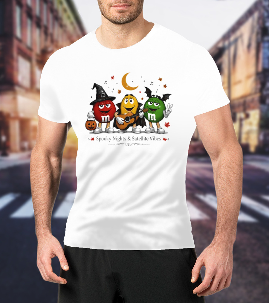 M&M's Spooky Nights & Satellite Vibes Halloween Pumpkin Witch Guitar Bat Moon T-Shirt