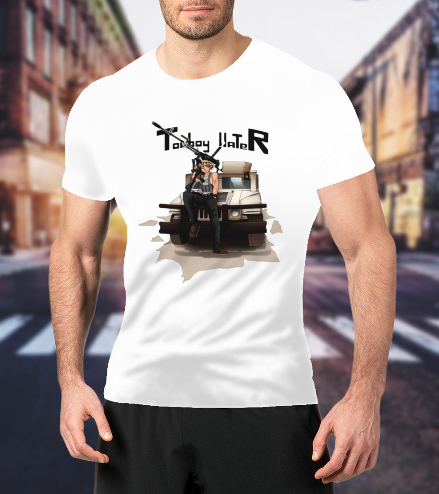 Tomboy Hater Anime Character With Gun And Armored Vehicle T-Shirt