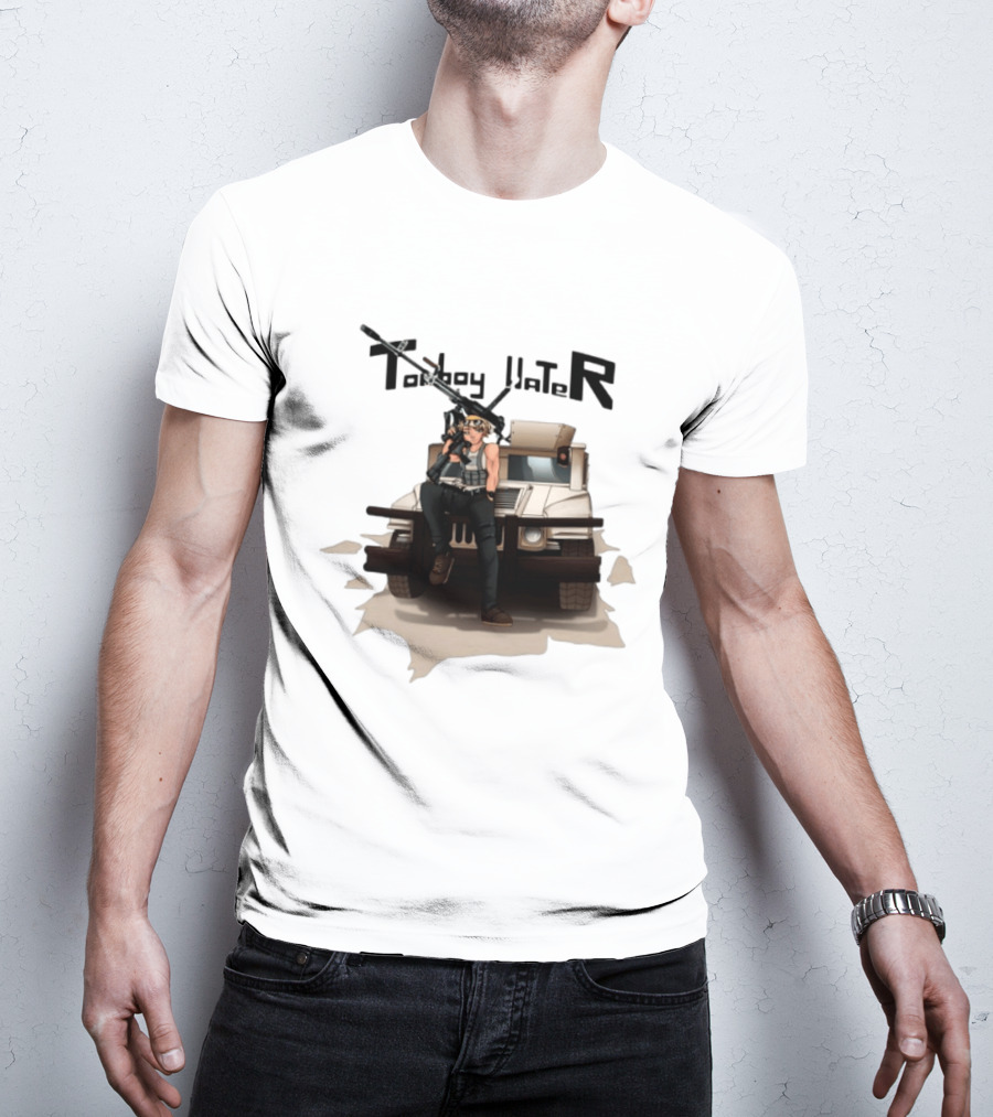 Tomboy Hater Anime Character With Gun And Armored Vehicle T-Shirt