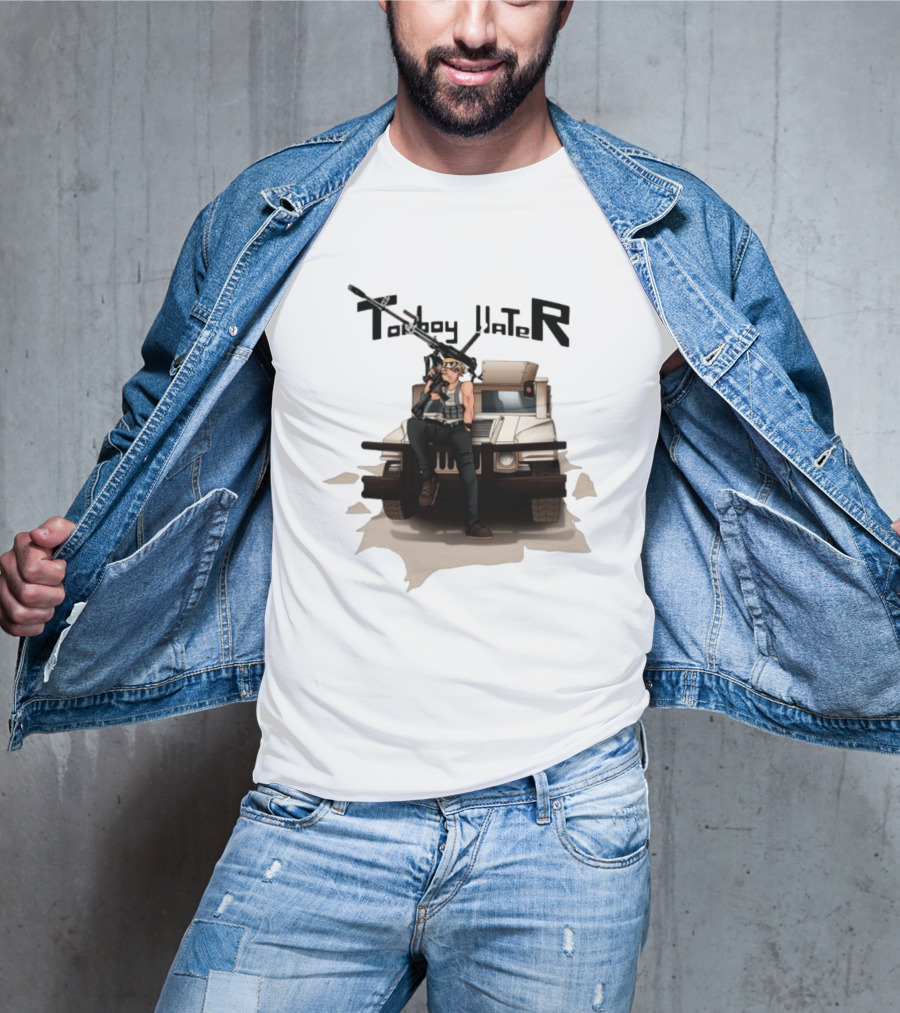 Tomboy Hater Anime Character With Gun And Armored Vehicle T-Shirt