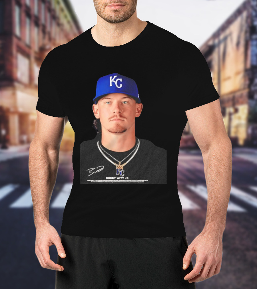 Bobby Witt Jr Kansas City Royals MLB Player Portrait Featuring KC Cap And Signature T-Shirt