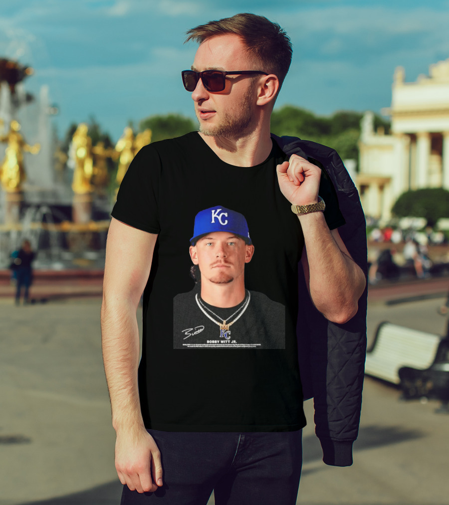 Bobby Witt Jr Kansas City Royals MLB Player Portrait Featuring KC Cap And Signature T-Shirt