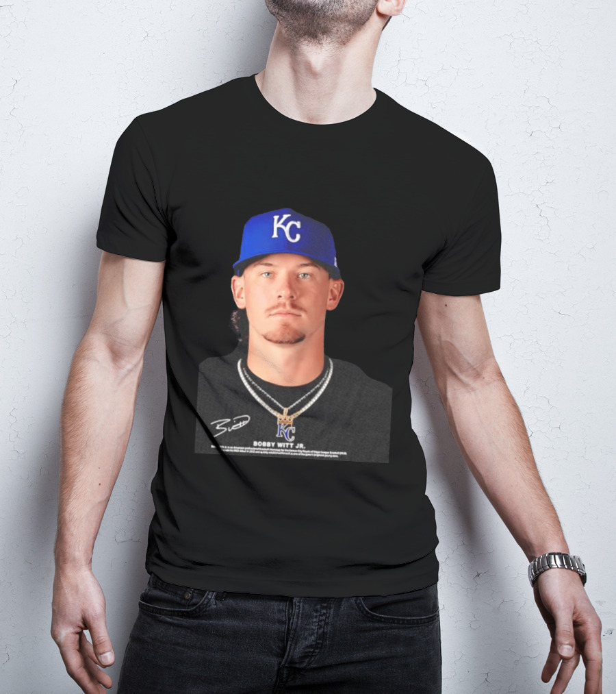 Bobby Witt Jr Kansas City Royals MLB Player Portrait Featuring KC Cap And Signature T-Shirt
