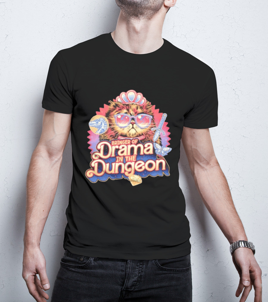 Bringer Of Drama In The Dungeon Cat With Raptor Dagger Butterfly Diamond T-Shirt