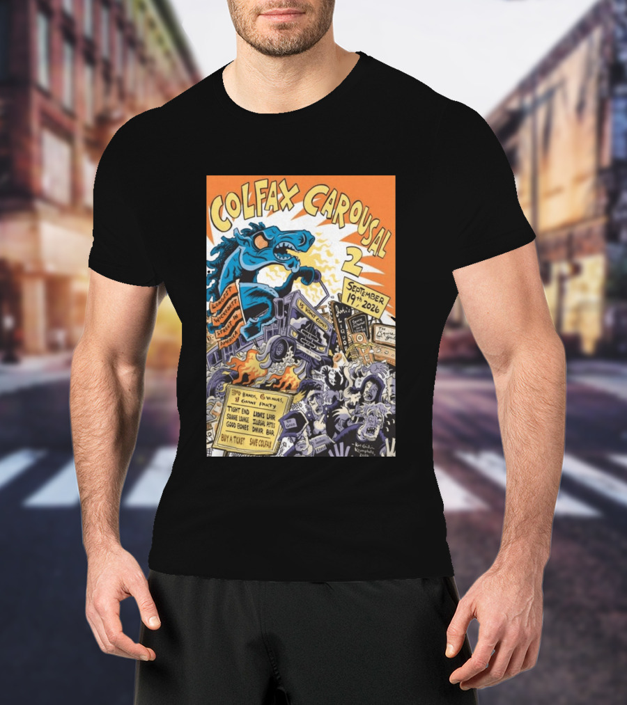 Colfax Carousal 2 Longest Wickedest Street September 19th 2026 Bands Venues Gory Party Denver CO T-Shirt