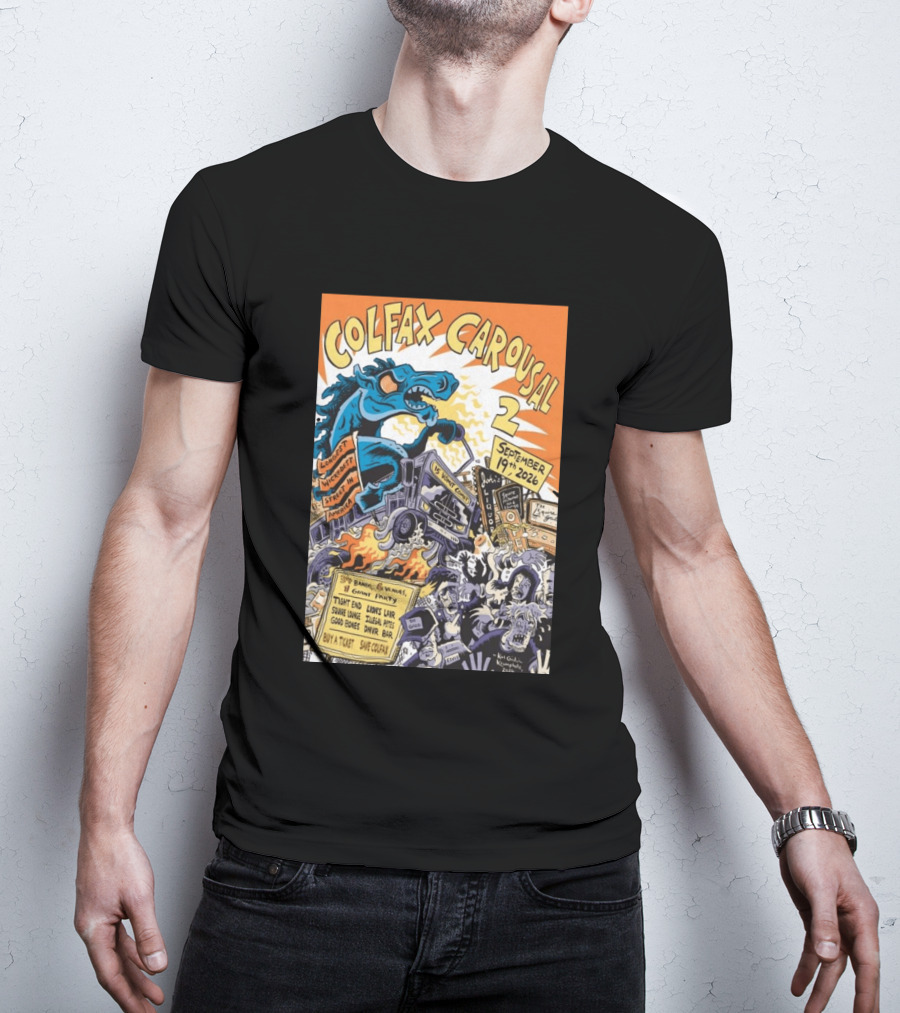 Colfax Carousal 2 Longest Wickedest Street September 19th 2026 Bands Venues Gory Party Denver CO T-Shirt