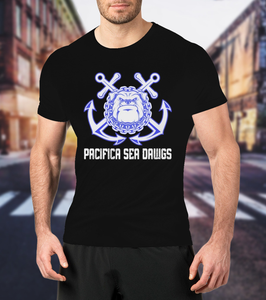 Pacifica Sea Dawgs Bulldog Anchor Crossed Swords Sports Team T-Shirt