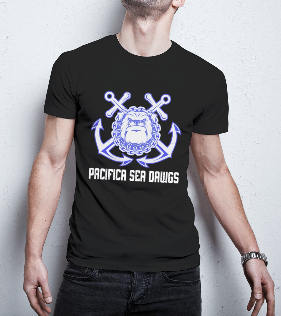 Pacifica Sea Dawgs Bulldog Anchor Crossed Swords Sports Team T-Shirt