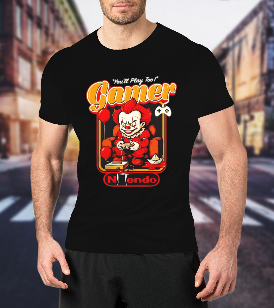 You'll Play Too Pennywise Gamer Nintendo Controller Balloons T-Shirt