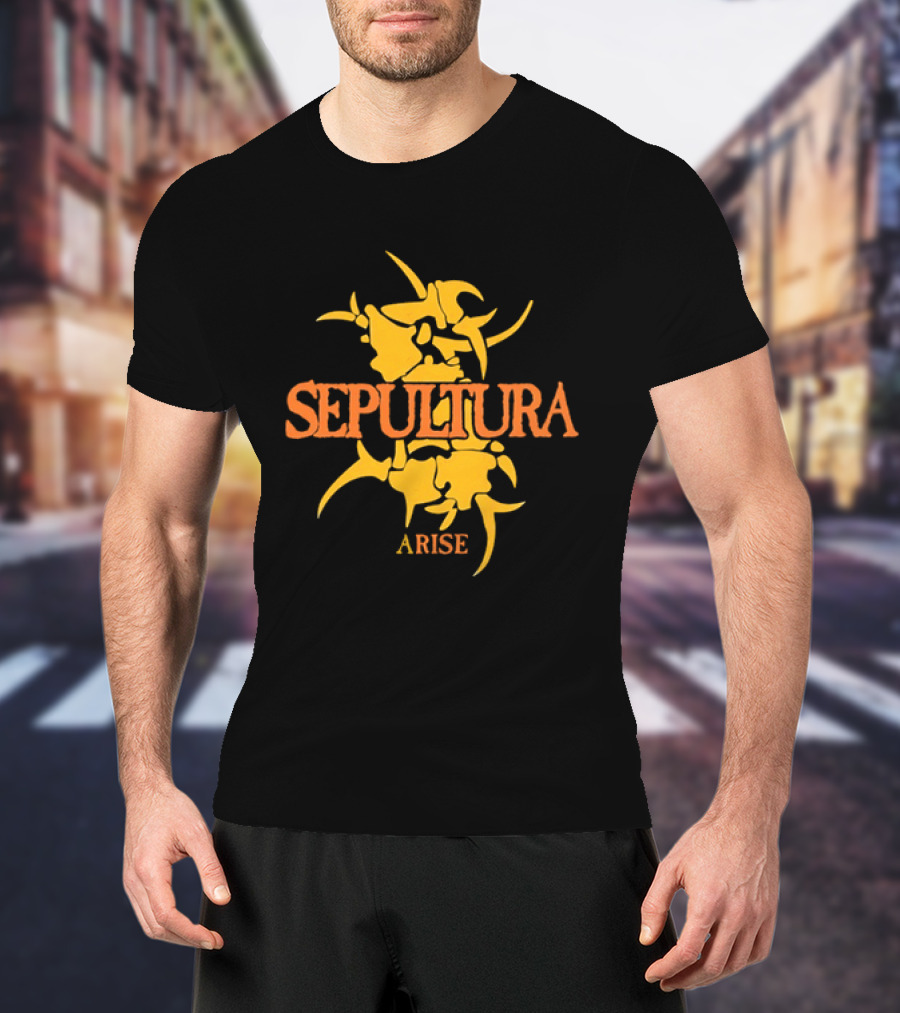 Sepultura Arise Thrash Metal Band Vintage Text Yellow T-Shirt