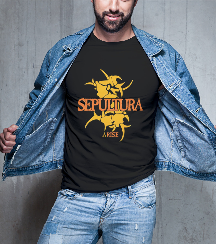 Sepultura Arise Thrash Metal Band Vintage Text Yellow T-Shirt