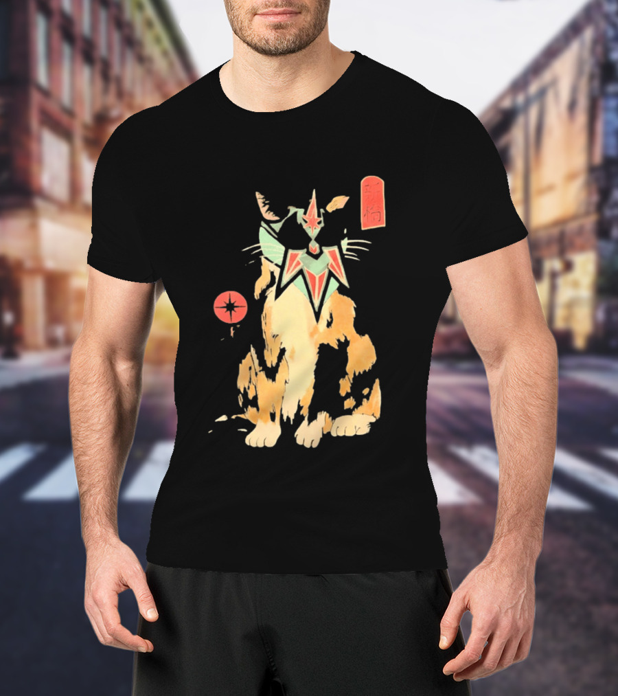 Shimbashi Masked Calico Cat Eastern Symbol And Star T-Shirt