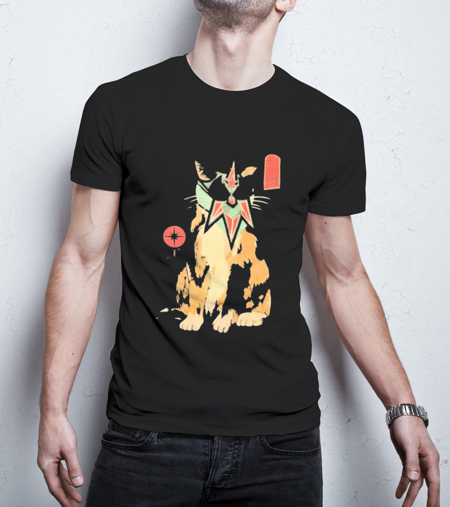 Shimbashi Masked Calico Cat Eastern Symbol And Star T-Shirt