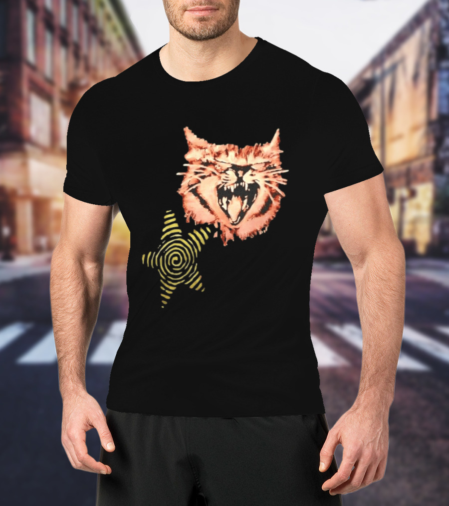 Snarling Cat Spiral Star Alternative Subculture Aesthetic T-Shirt
