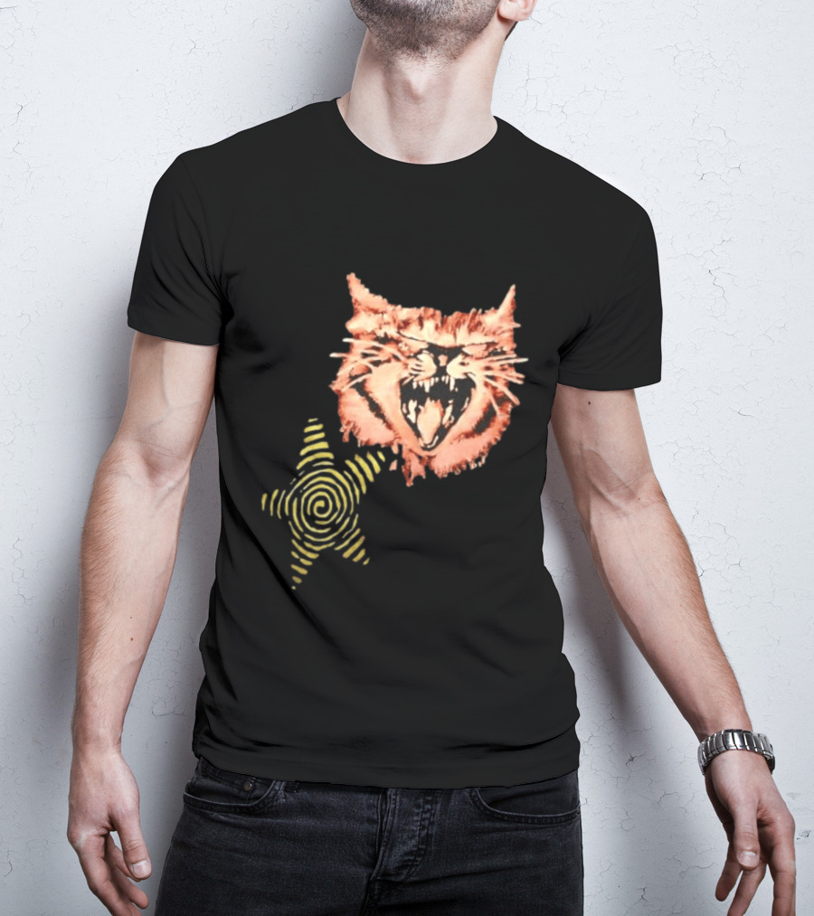 Snarling Cat Spiral Star Alternative Subculture Aesthetic T-Shirt