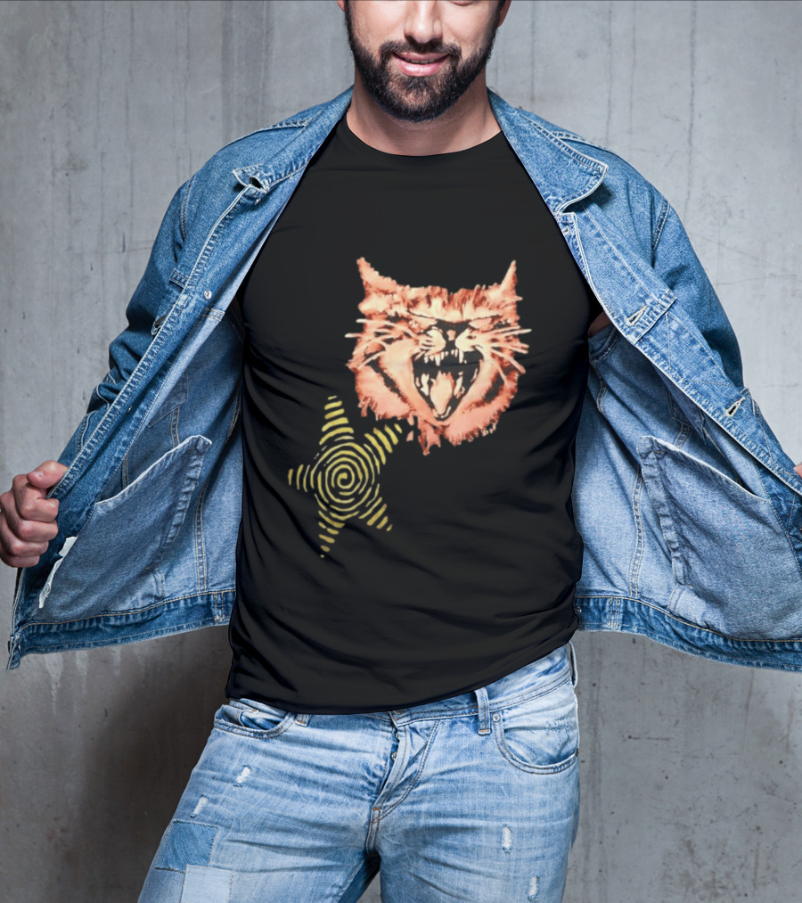 Snarling Cat Spiral Star Alternative Subculture Aesthetic T-Shirt
