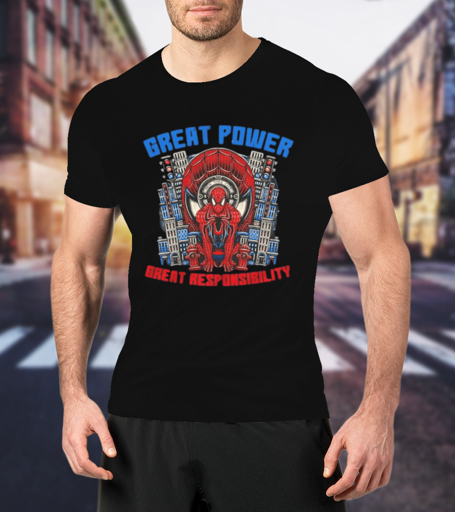 Spider Man Great Power Great Responsibility New York City Marvel T-Shirt