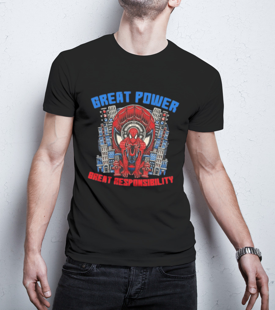 Spider Man Great Power Great Responsibility New York City Marvel T-Shirt