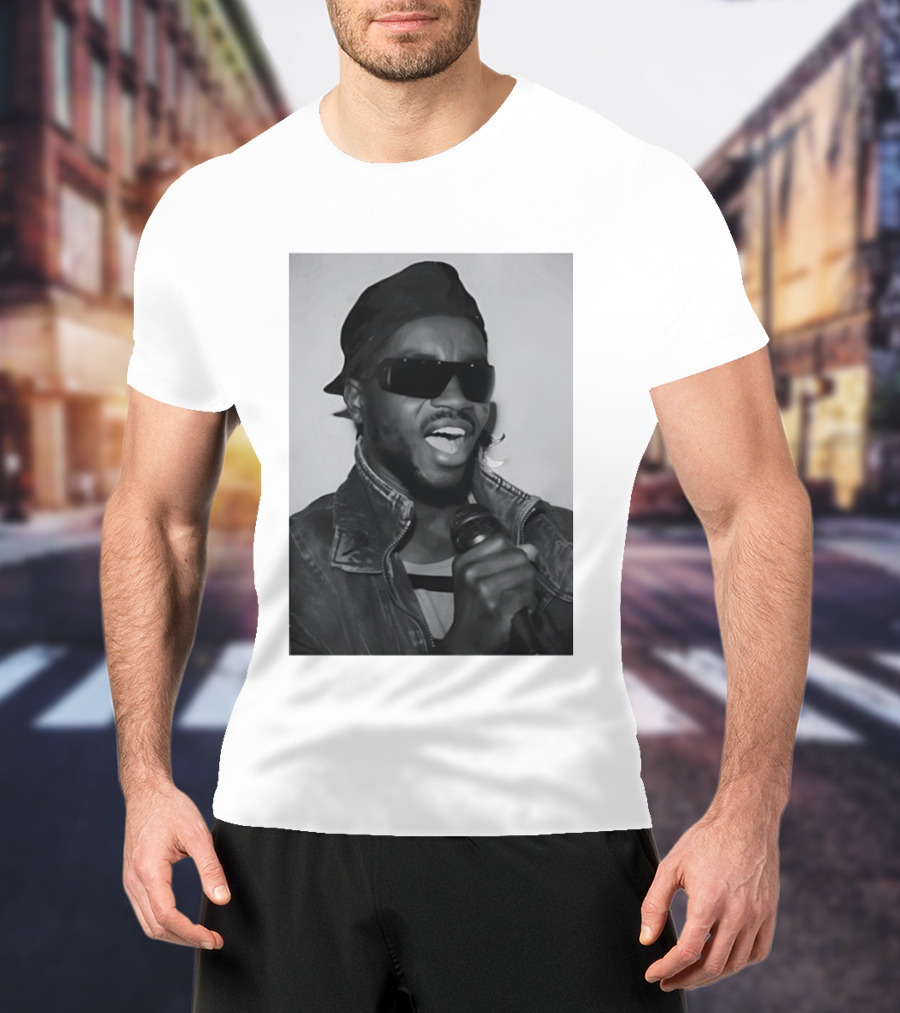 Ata Kak Iconic Ghanaian Musician Highlife Style Sunglasses Microphone Denim Jacket T-Shirt