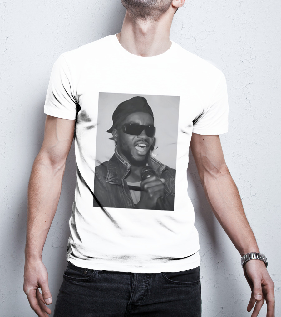 Ata Kak Iconic Ghanaian Musician Highlife Style Sunglasses Microphone Denim Jacket T-Shirt