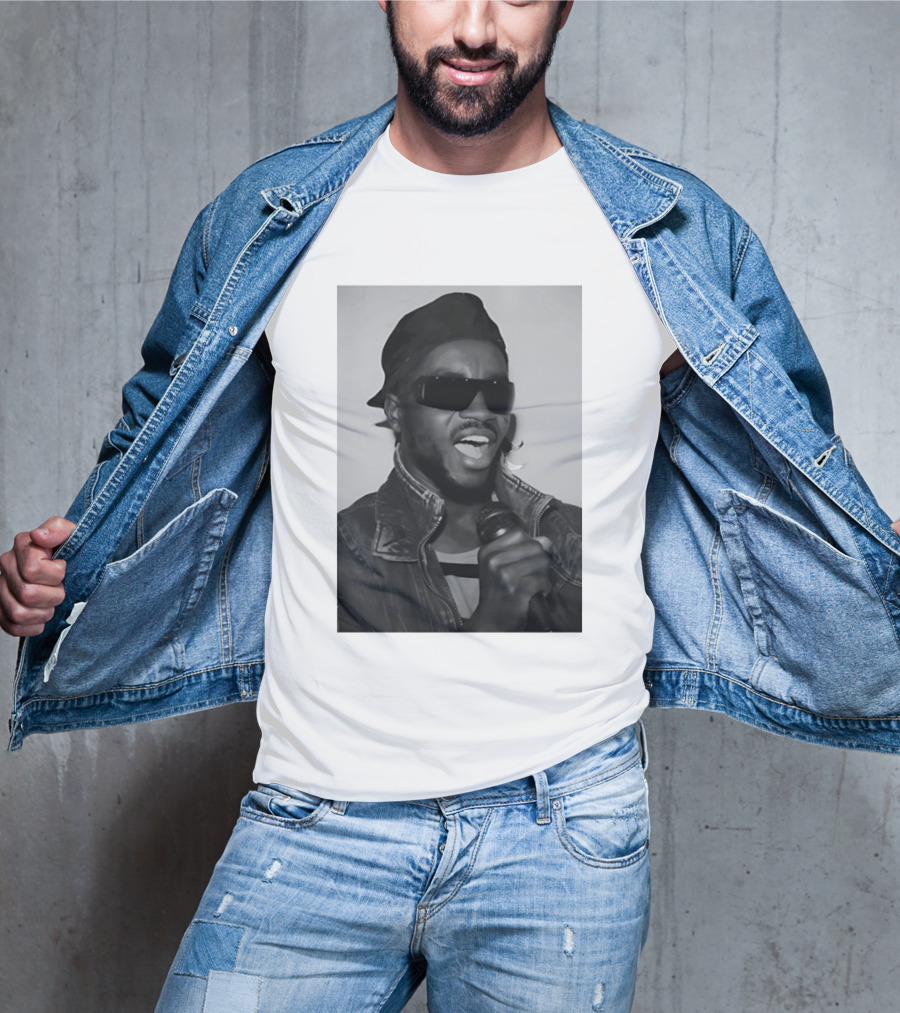 Ata Kak Iconic Ghanaian Musician Highlife Style Sunglasses Microphone Denim Jacket T-Shirt