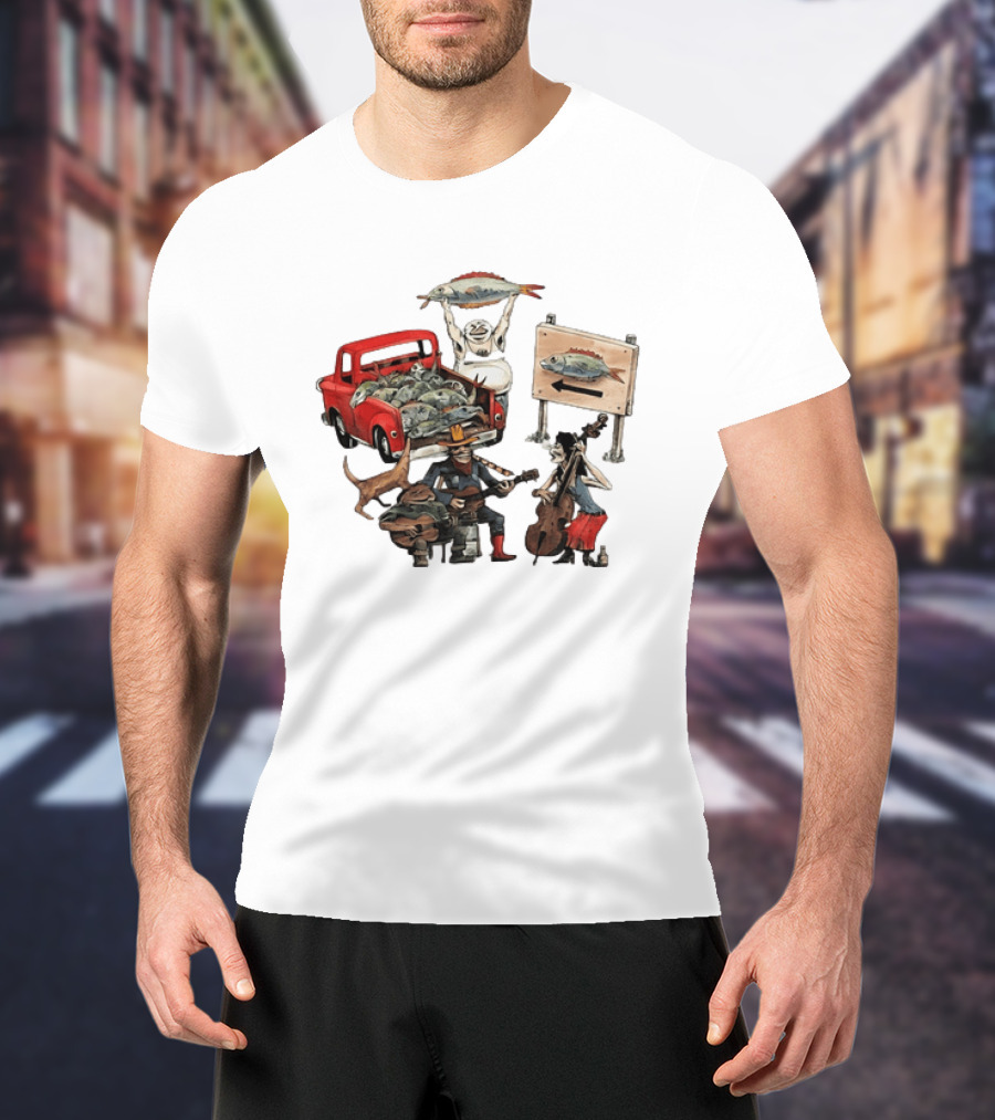 Bluegrass Band Jam Session With Truckload Of Fish And Red Pickup T-Shirt
