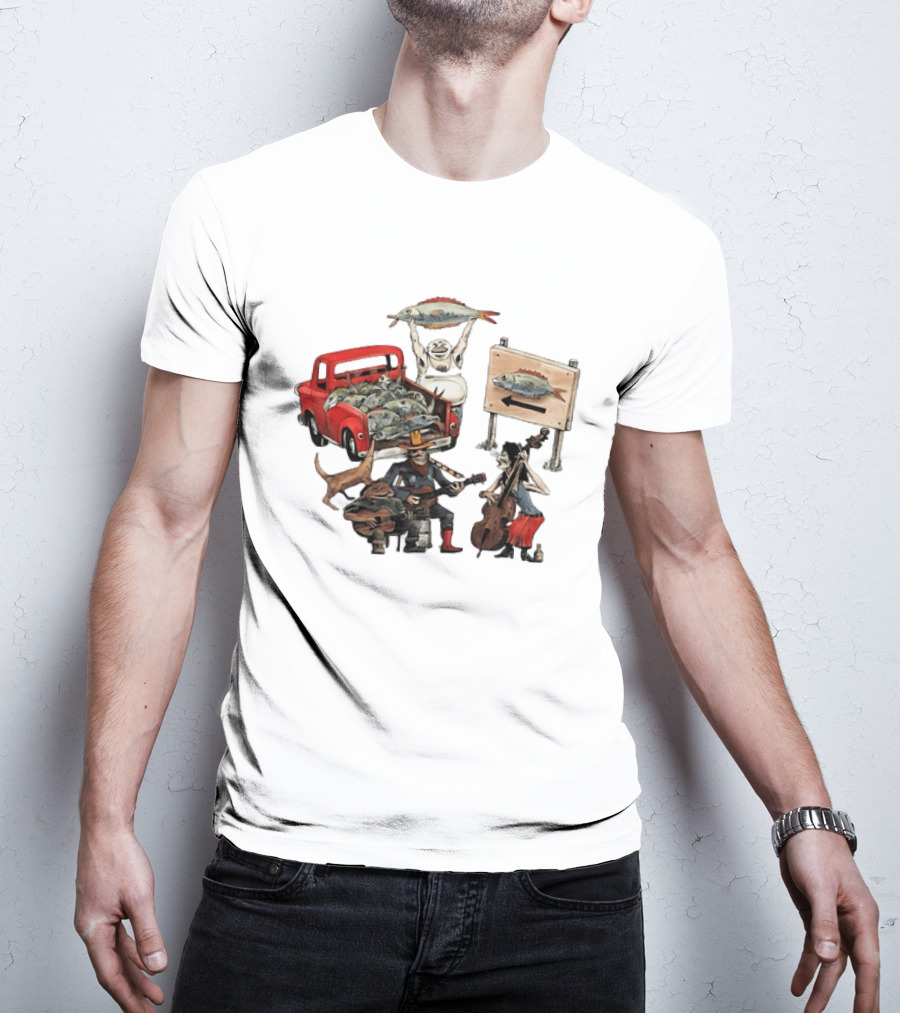 Bluegrass Band Jam Session With Truckload Of Fish And Red Pickup T-Shirt