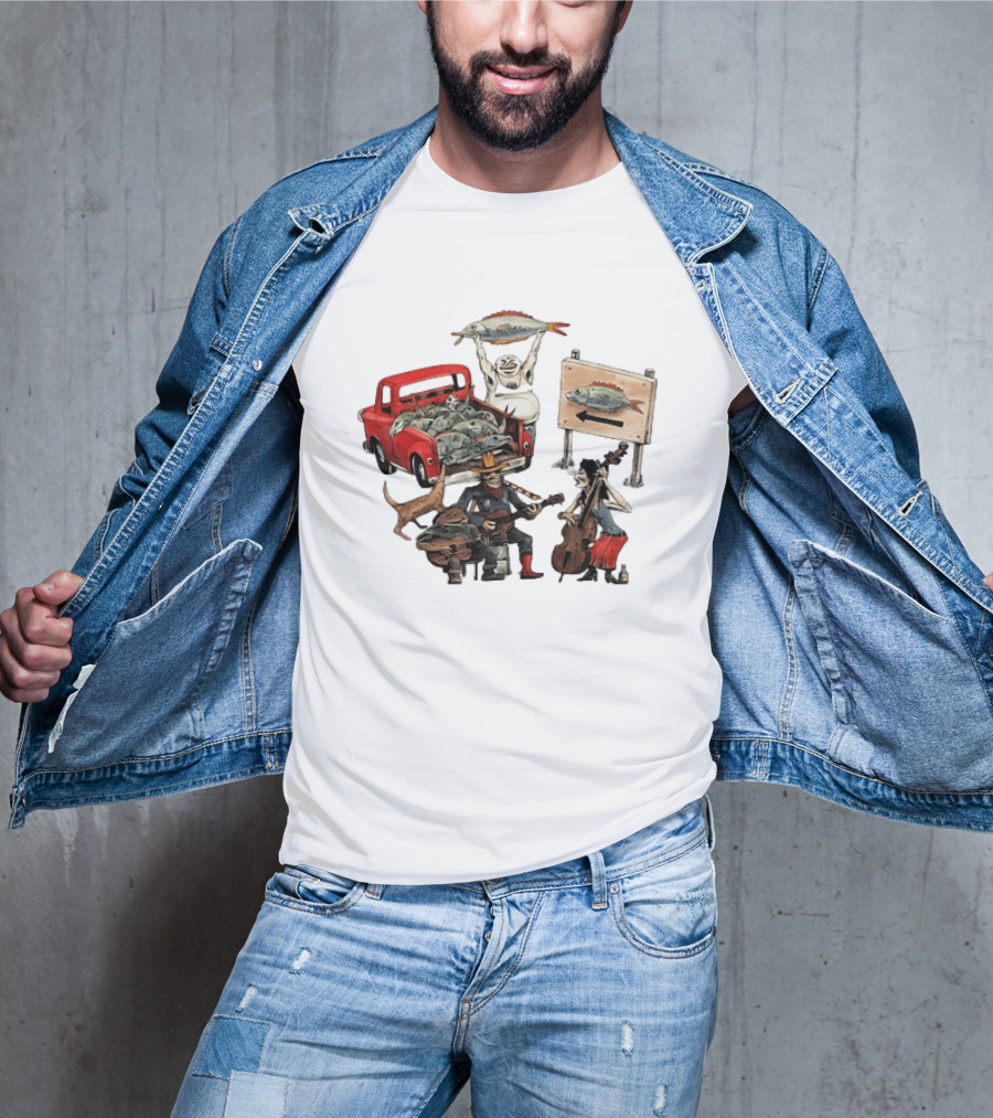 Bluegrass Band Jam Session With Truckload Of Fish And Red Pickup T-Shirt