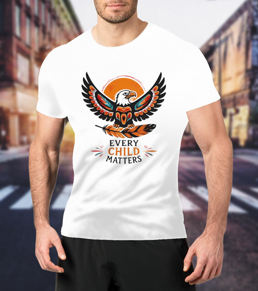 Every Child Matters Indigenous Eagle Feather Orange Sun T-Shirt