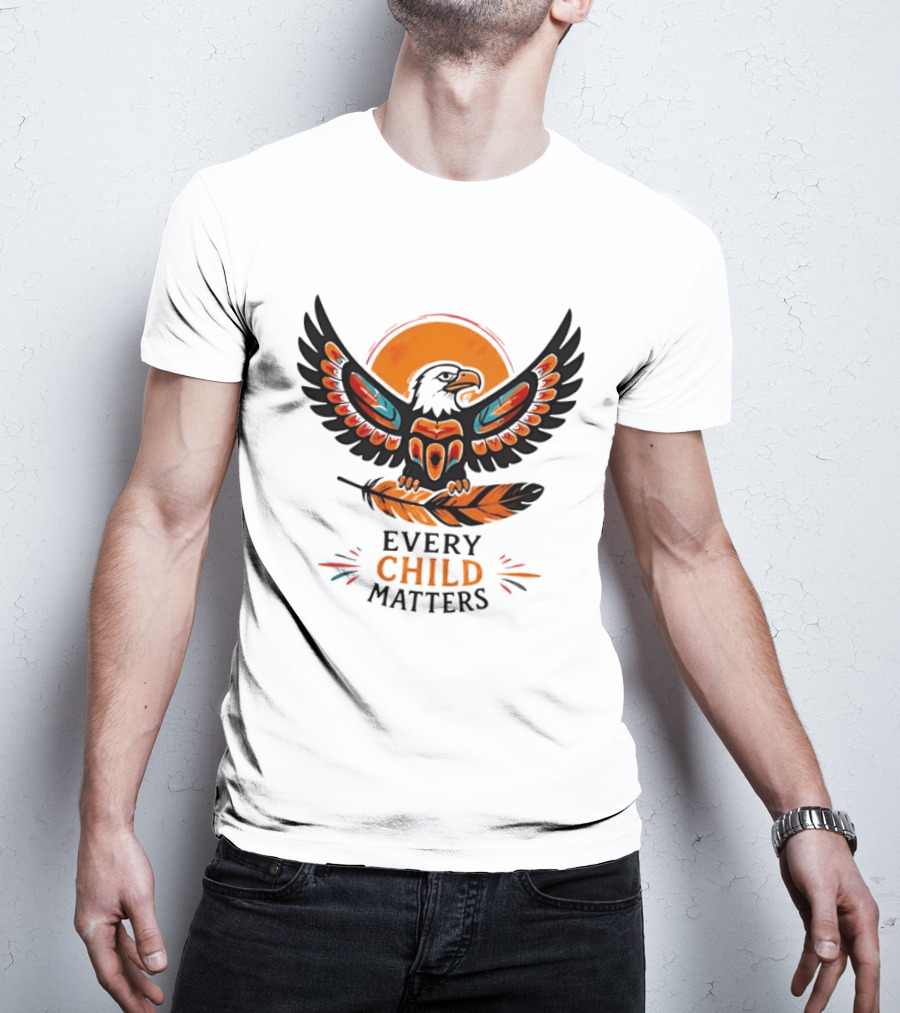 Every Child Matters Indigenous Eagle Feather Orange Sun T-Shirt