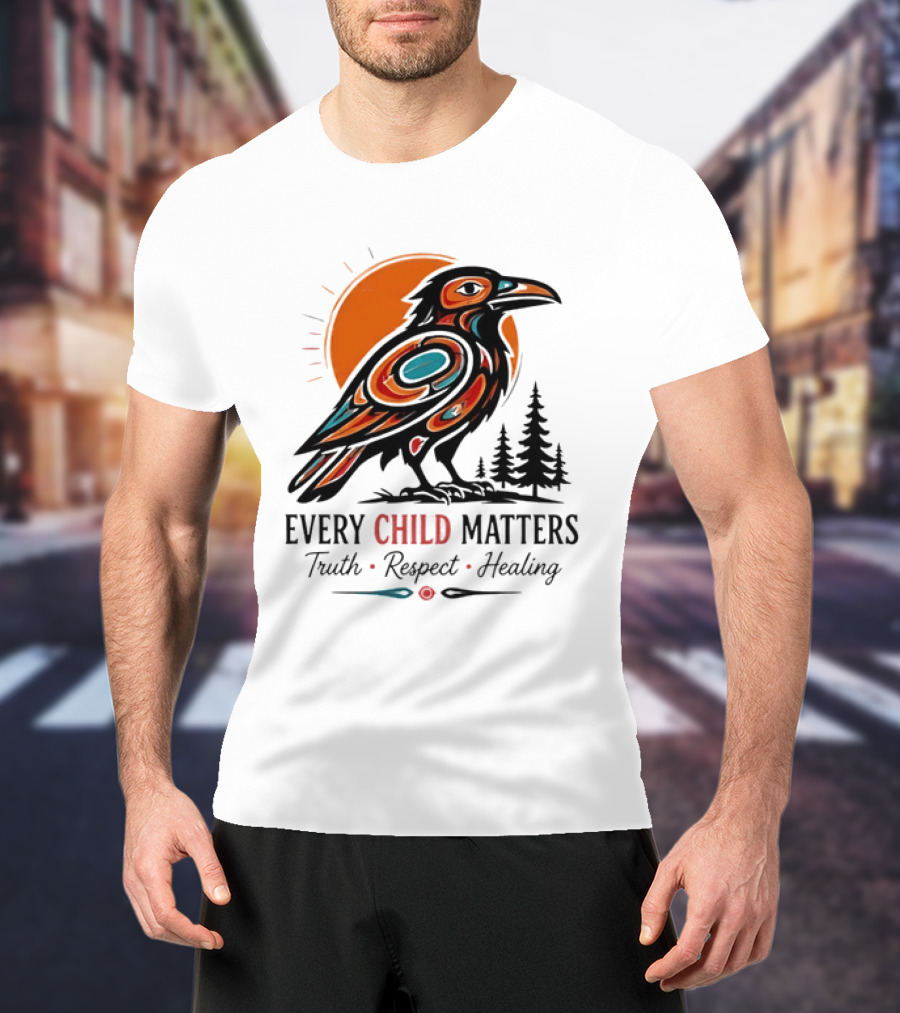 Every Child Matters Truth Respect Healing Raven With Sun And Trees T-Shirt