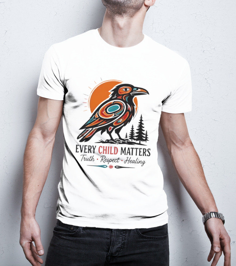 Every Child Matters Truth Respect Healing Raven With Sun And Trees T-Shirt