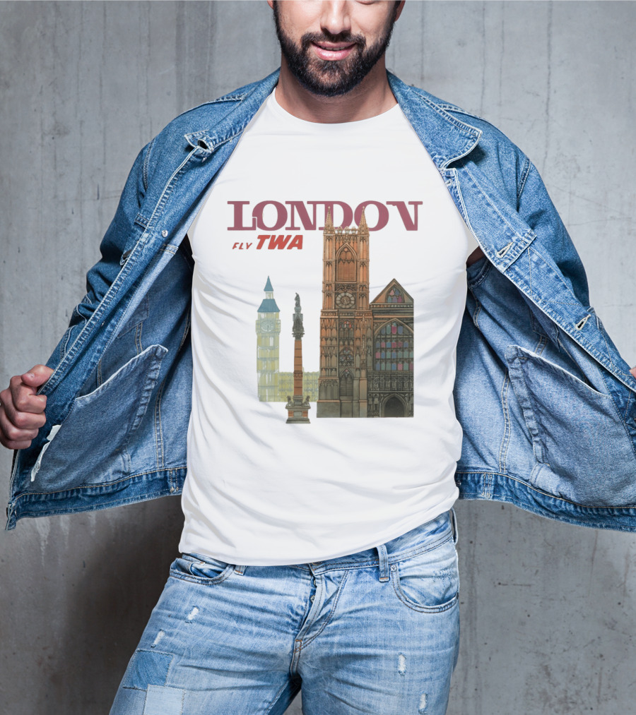 London Fly TWA Travel Big Ben Westminster Abbey Landmark T-Shirt