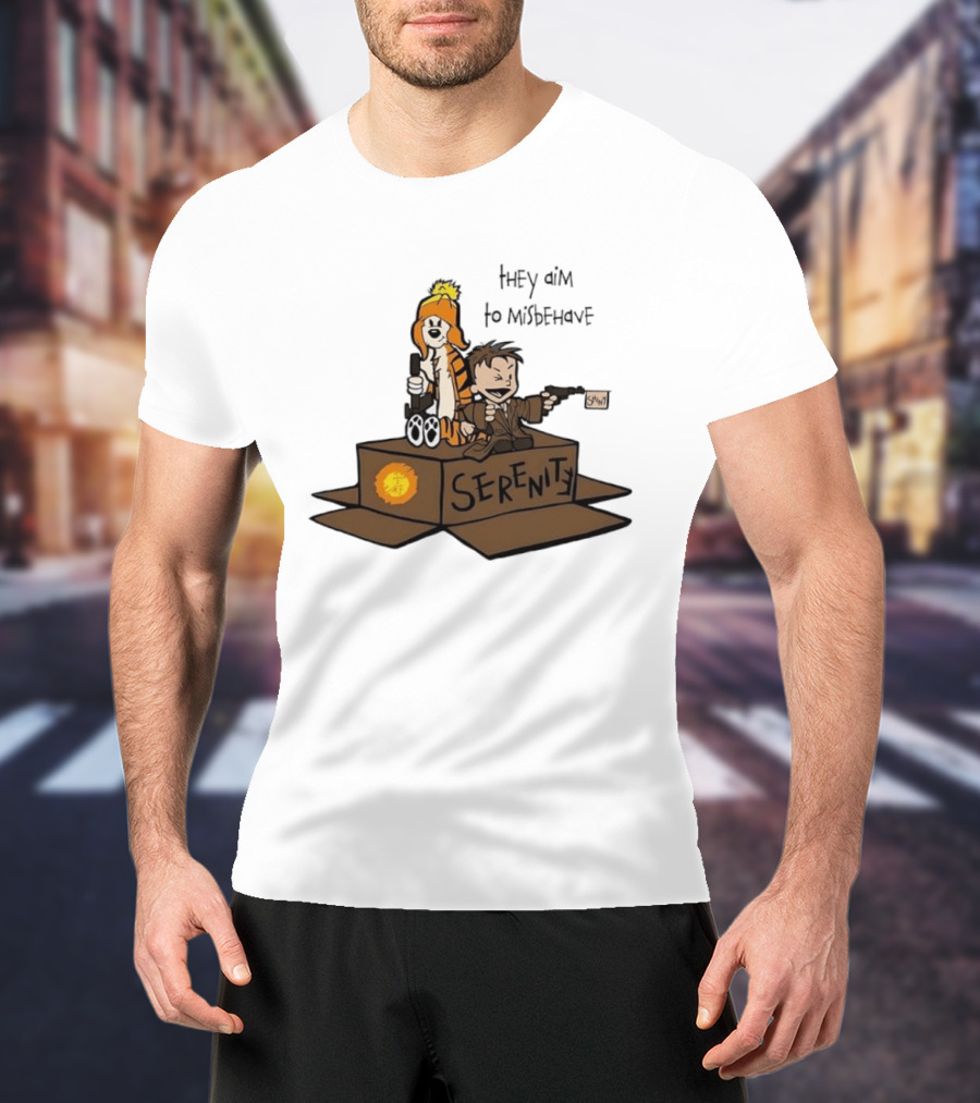 Malvin And Cobbes Serenity Hey Aim To Misbehave Box Gun Drawing T-Shirt