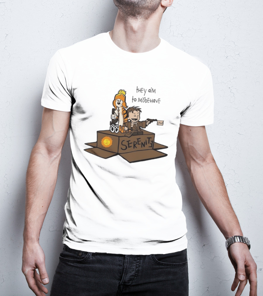 Malvin And Cobbes Serenity Hey Aim To Misbehave Box Gun Drawing T-Shirt