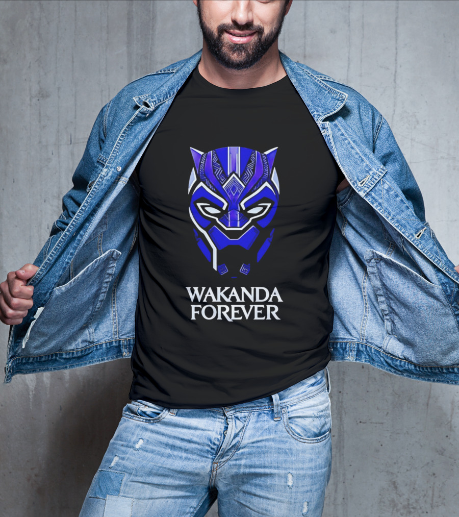 Wakanda Forever Blue Black Panther Mask Marvel T-Shirt
