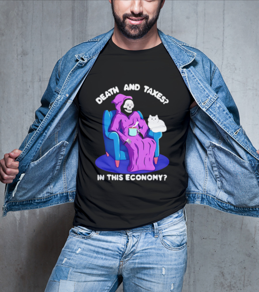 Death And Taxes Grim Reaper With Cat In This Economy T-Shirt