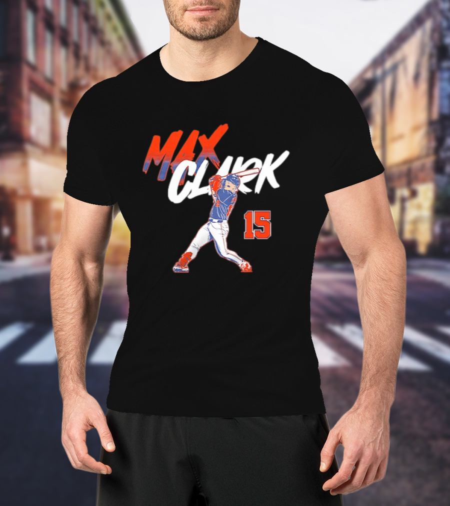 Max Clark Detroit Tigers 15 Baseball Player Hitting Action T-Shirt