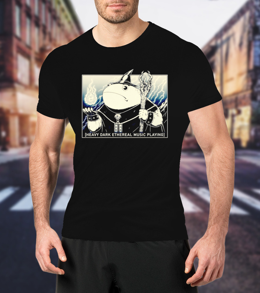 Wizard Frog With Staff And Magic Energy Heavy Dark Ethereal Music Playing T-Shirt