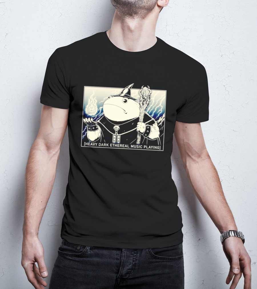 Wizard Frog With Staff And Magic Energy Heavy Dark Ethereal Music Playing T-Shirt