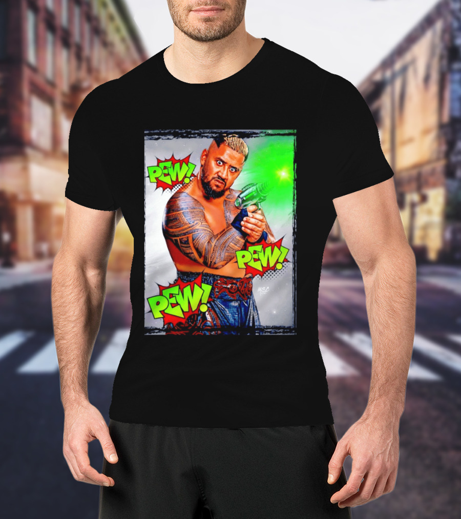 Solo Sikoa Pew Pew Pew WWE Wrestling Comic Style Laser Gun Action T-Shirt