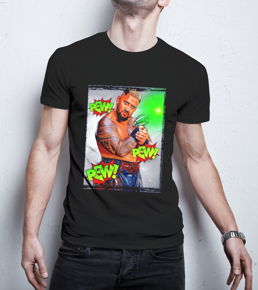 Solo Sikoa Pew Pew Pew WWE Wrestling Comic Style Laser Gun Action T-Shirt